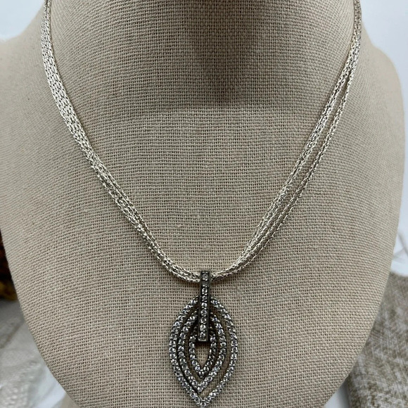 925 Italy Milor Multi-Strand Necklace w/ Layered Teardrop Pendant, 16-18" - Picture 4 of 16